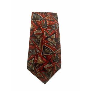 Prima Italy Mens Necktie Tie Navy Blue Red Triangles 100% Silk